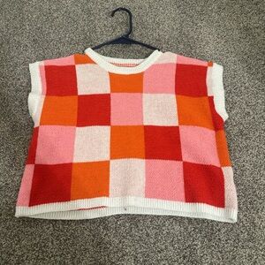 SHEIN Red and Pink Checkered Crop Top